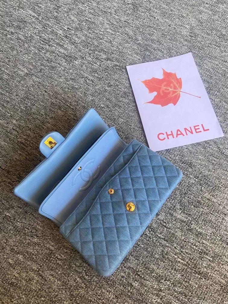 Classic Handbag Printed Denim & Gold-Tone Metal - CB002