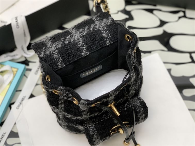 Backpack Wool Tweed & Gold-Tone Metal Black & Gray - CB013