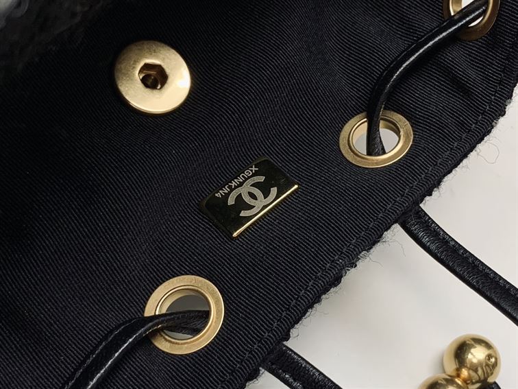 Backpack Wool Tweed & Gold-Tone Metal Black & Gray - CB013