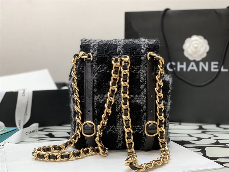 Backpack Wool Tweed & Gold-Tone Metal Black & Gray - CB013