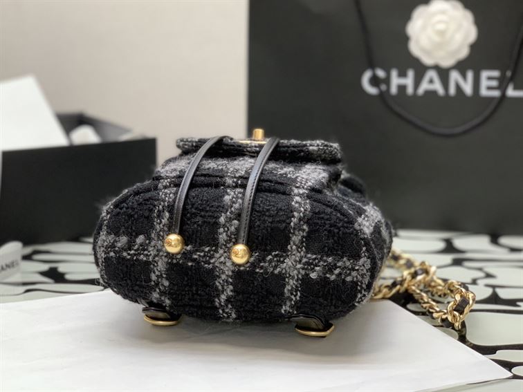 Backpack Wool Tweed & Gold-Tone Metal Black & Gray - CB013