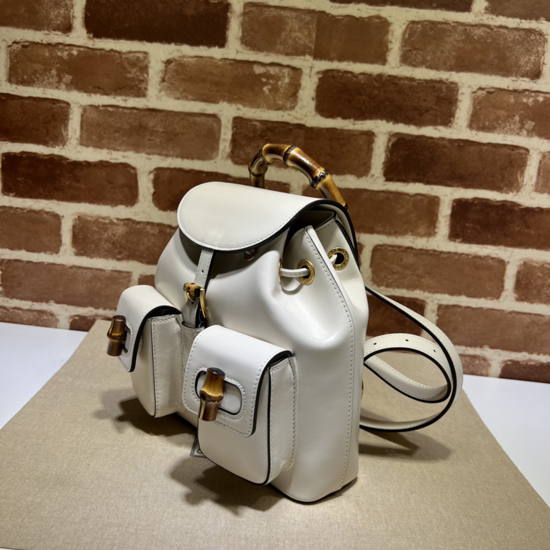 Bamboo backpack White leather - GB048