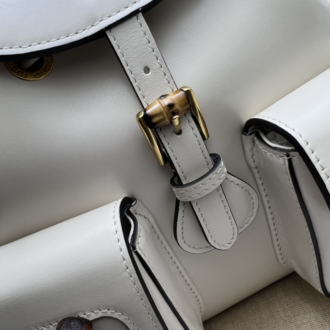 Bamboo backpack White leather - GB048