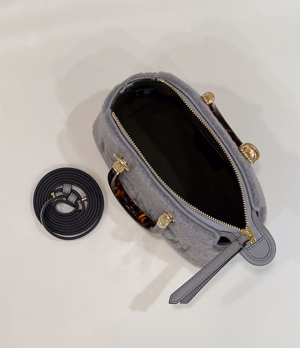 By The Way Mini Light grey sheepskin small Boston bag - FB018