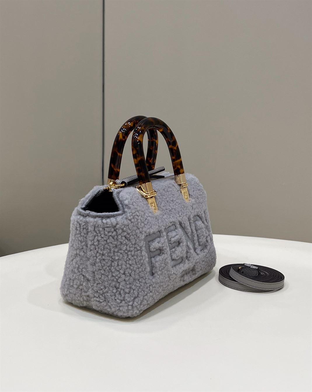 By The Way Mini Light grey sheepskin small Boston bag - FB018