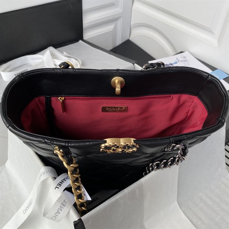 Chanel 19 Shopping Bag Shiny Lambskin Black - CB010