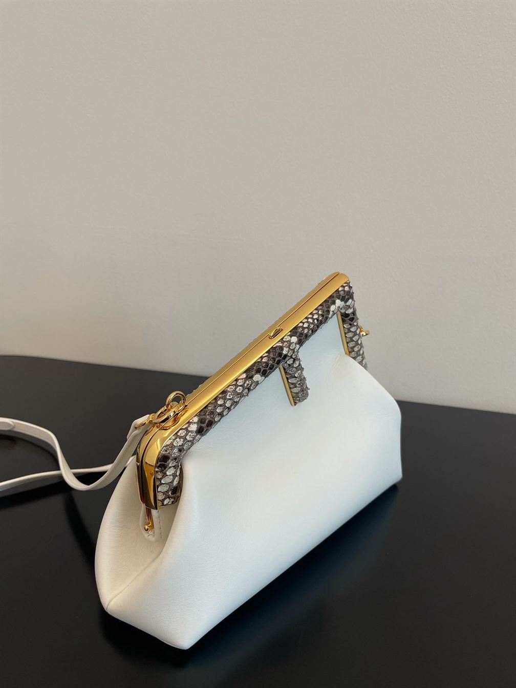 Fendi First Small White leather bag with exotic details - FB015