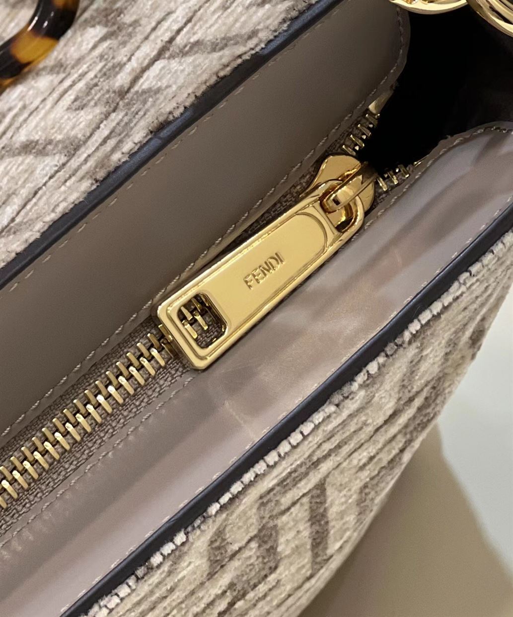 Fendi O’Lock Zip Dove grey tapestry fabric bag - FB027
