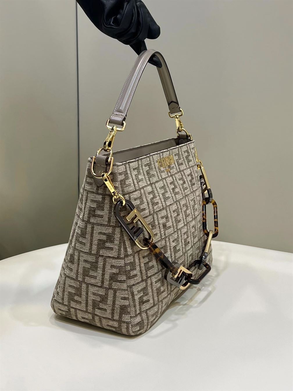 Fendi O’Lock Zip Dove grey tapestry fabric bag - FB027