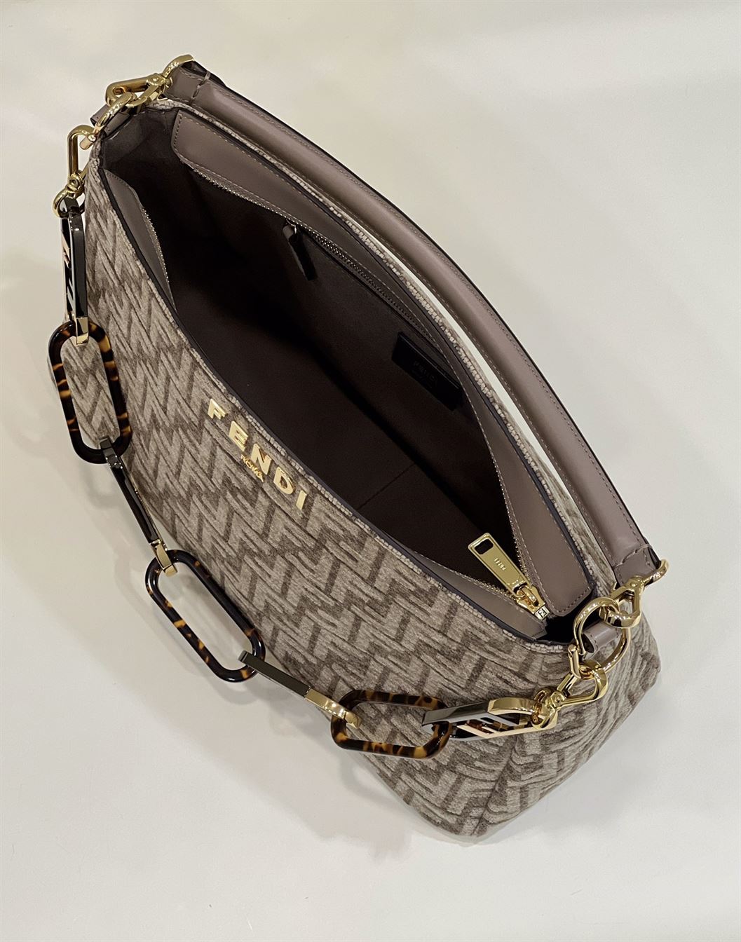 Fendi O’Lock Zip Dove grey tapestry fabric bag - FB027