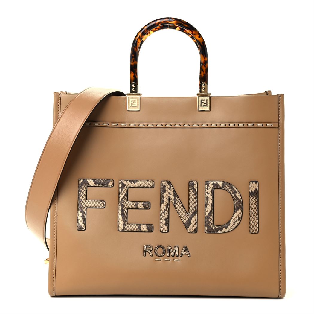 Fendi Sunshine Medium Light brown leather and elaphe shopper bag - FB006