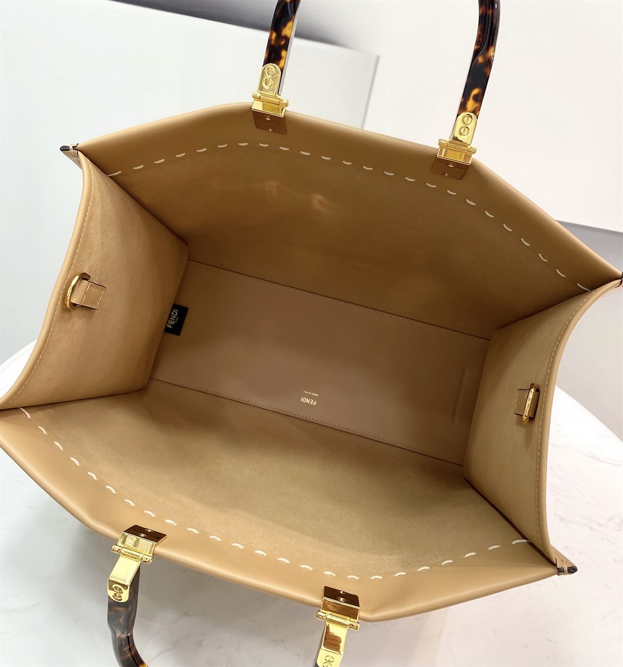 Fendi Sunshine Medium Light brown leather and elaphe shopper bag - FB006