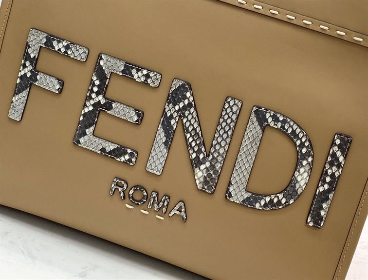 Fendi Sunshine Medium Light brown leather and elaphe shopper bag - FB006