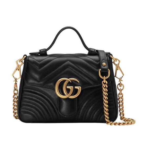 GG Marmont mini top handle bag Black chevron leather - GB053