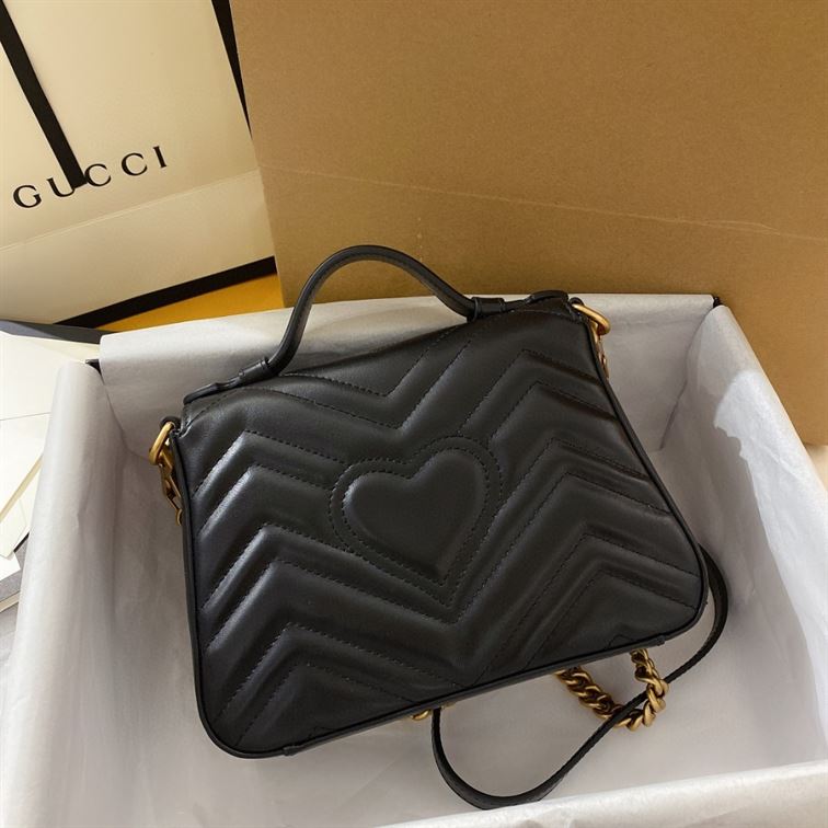 GG Marmont mini top handle bag Black chevron leather - GB053