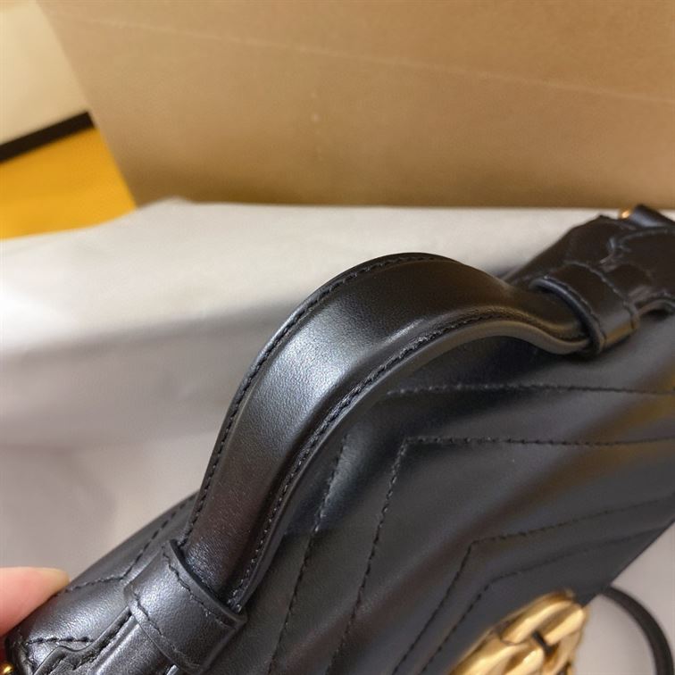 GG Marmont mini top handle bag Black chevron leather - GB053