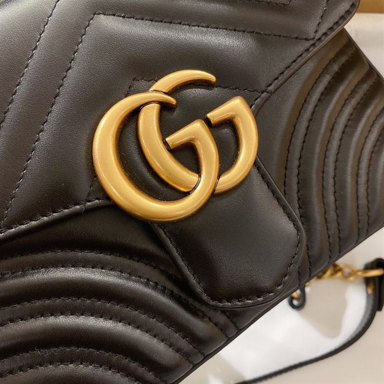 GG Marmont mini top handle bag Black chevron leather - GB053