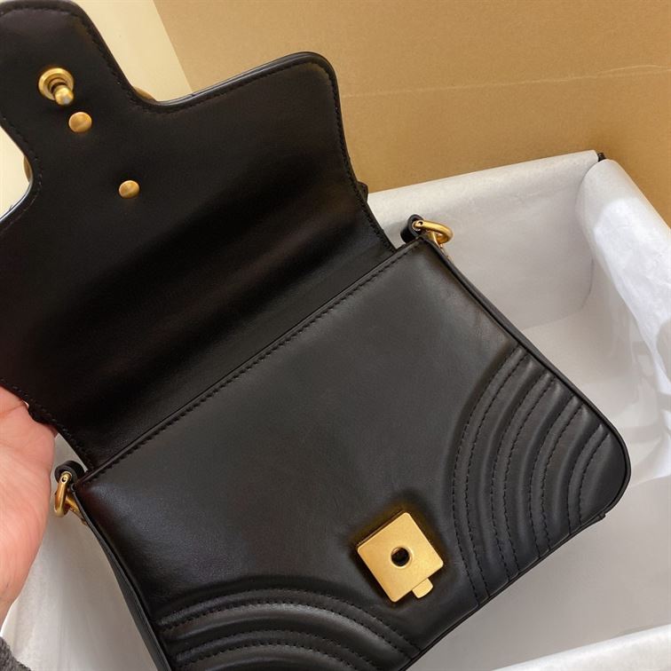 GG Marmont mini top handle bag Black chevron leather - GB053