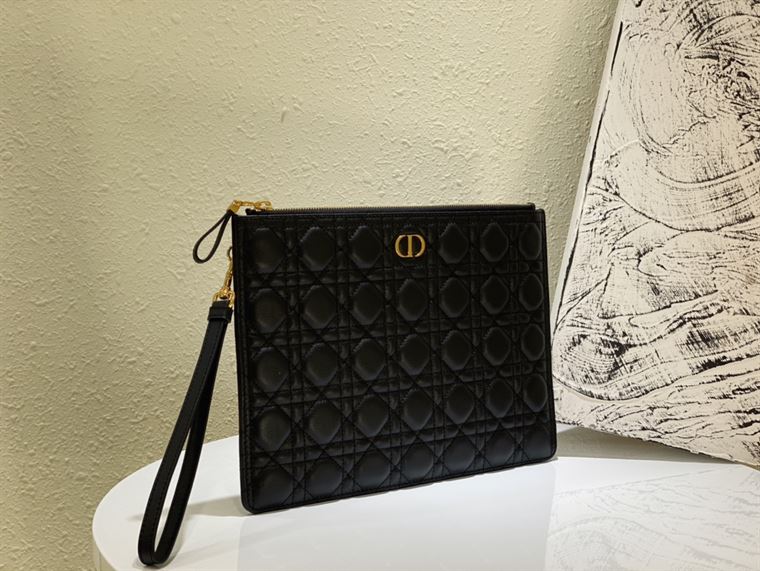 Lagre Dior Caro Daily pouch Black Calfskin - DB010