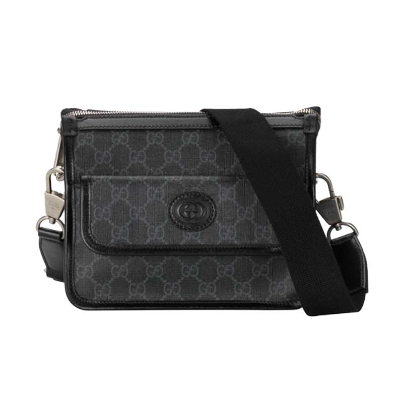 Messenger bag with Interlocking Black GG Supreme canvas - GB035