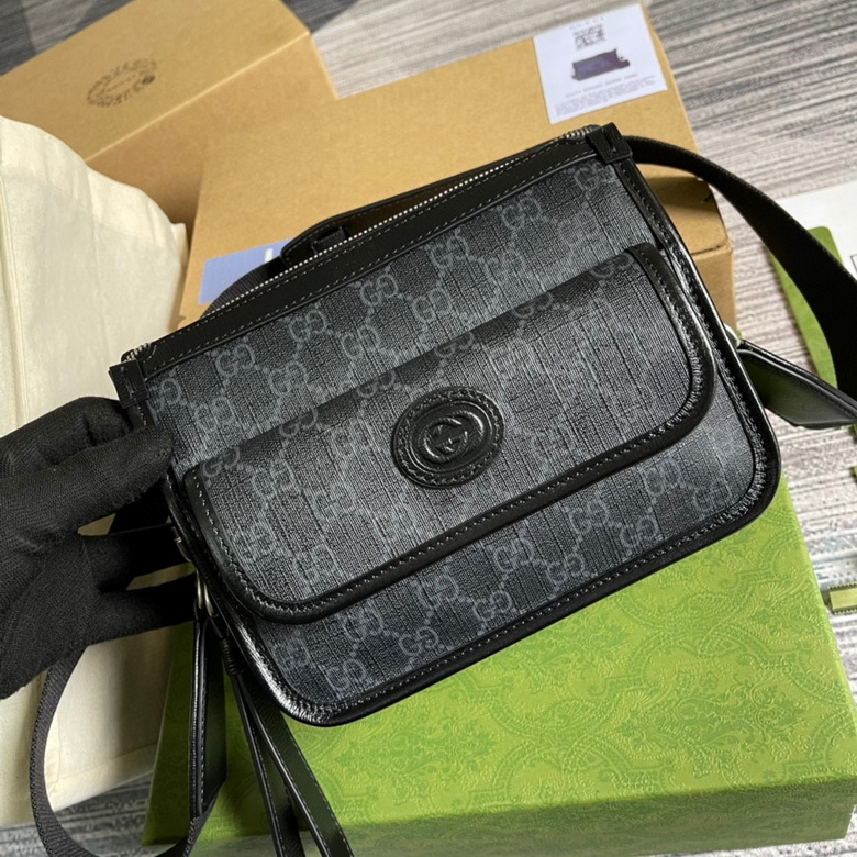 Messenger bag with Interlocking Black GG Supreme canvas - GB035