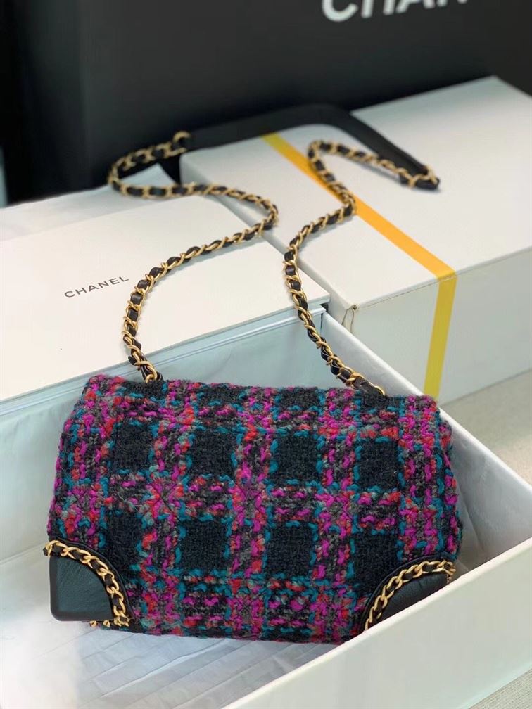 Mini Flap Bag Wool Tweed, Calfskin & Gold-Tone Metal - CB003