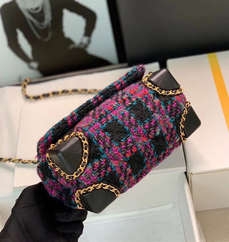 Mini Flap Bag Wool Tweed, Calfskin & Gold-Tone Metal - CB003