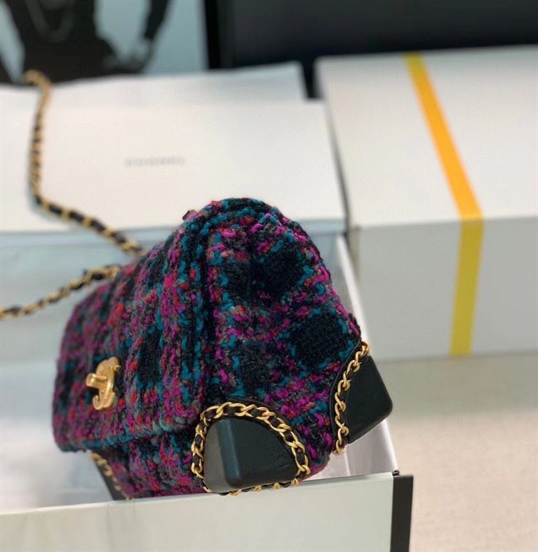 Mini Flap Bag Wool Tweed, Calfskin & Gold-Tone Metal - CB003