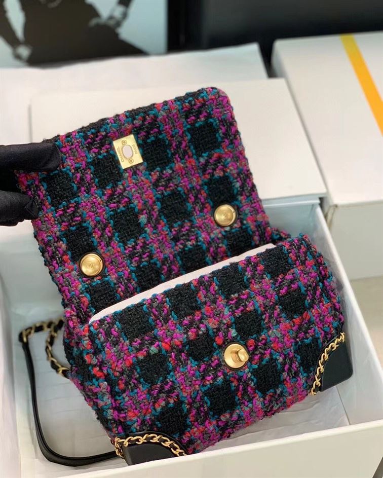 Mini Flap Bag Wool Tweed, Calfskin & Gold-Tone Metal - CB003