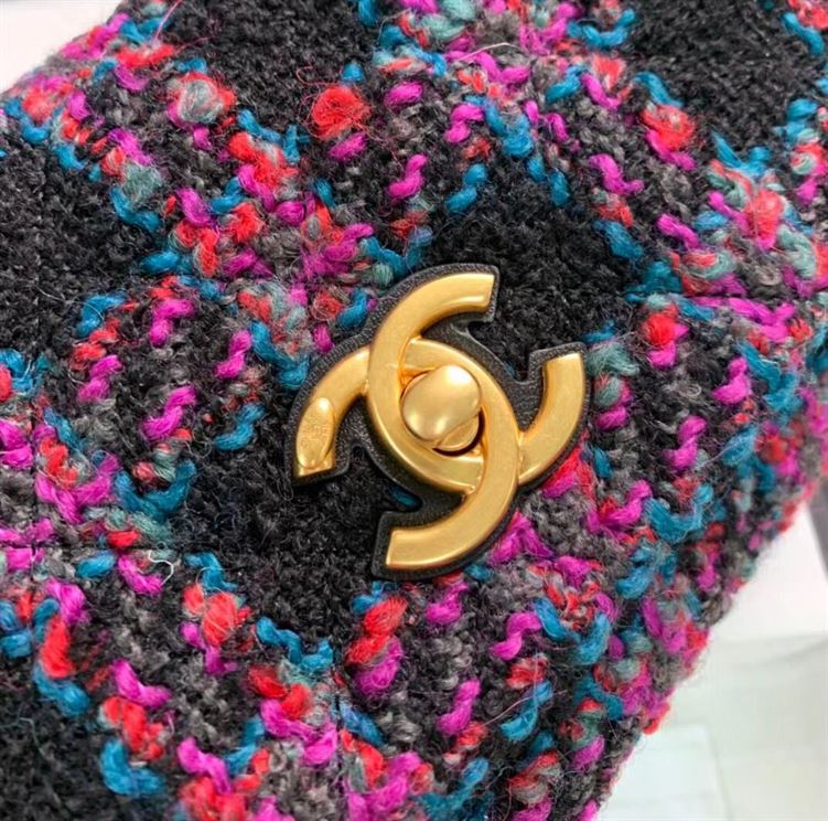 Mini Flap Bag Wool Tweed, Calfskin & Gold-Tone Metal - CB003