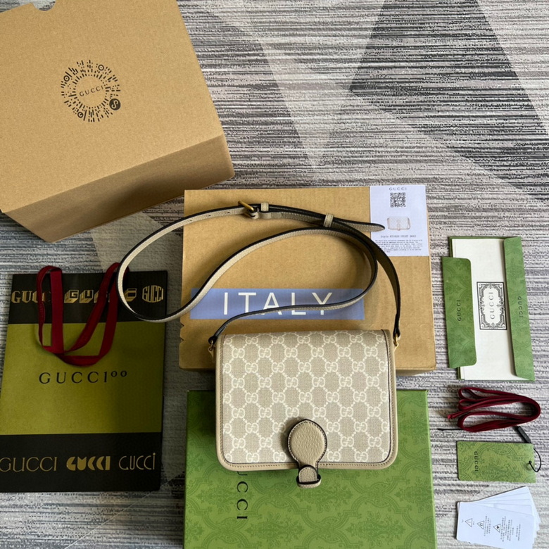 Mini shoulder bag with Interlocking G Beige and white - GB032