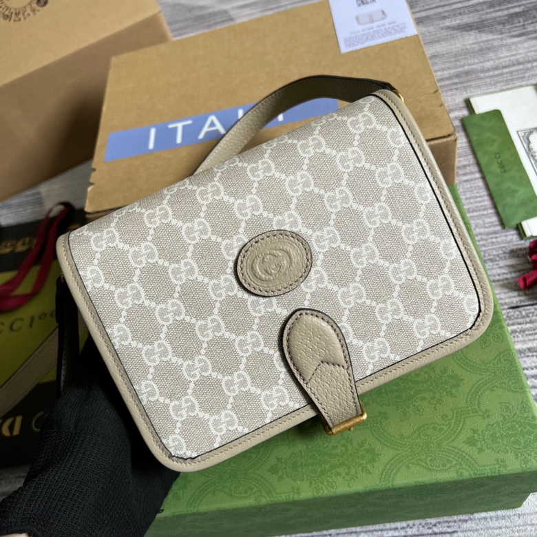 Mini shoulder bag with Interlocking G Beige and white - GB032