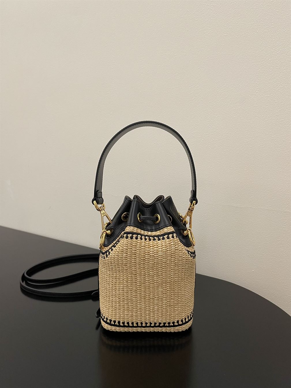 Mon Tresor Beige and black straw mini bag - FB009