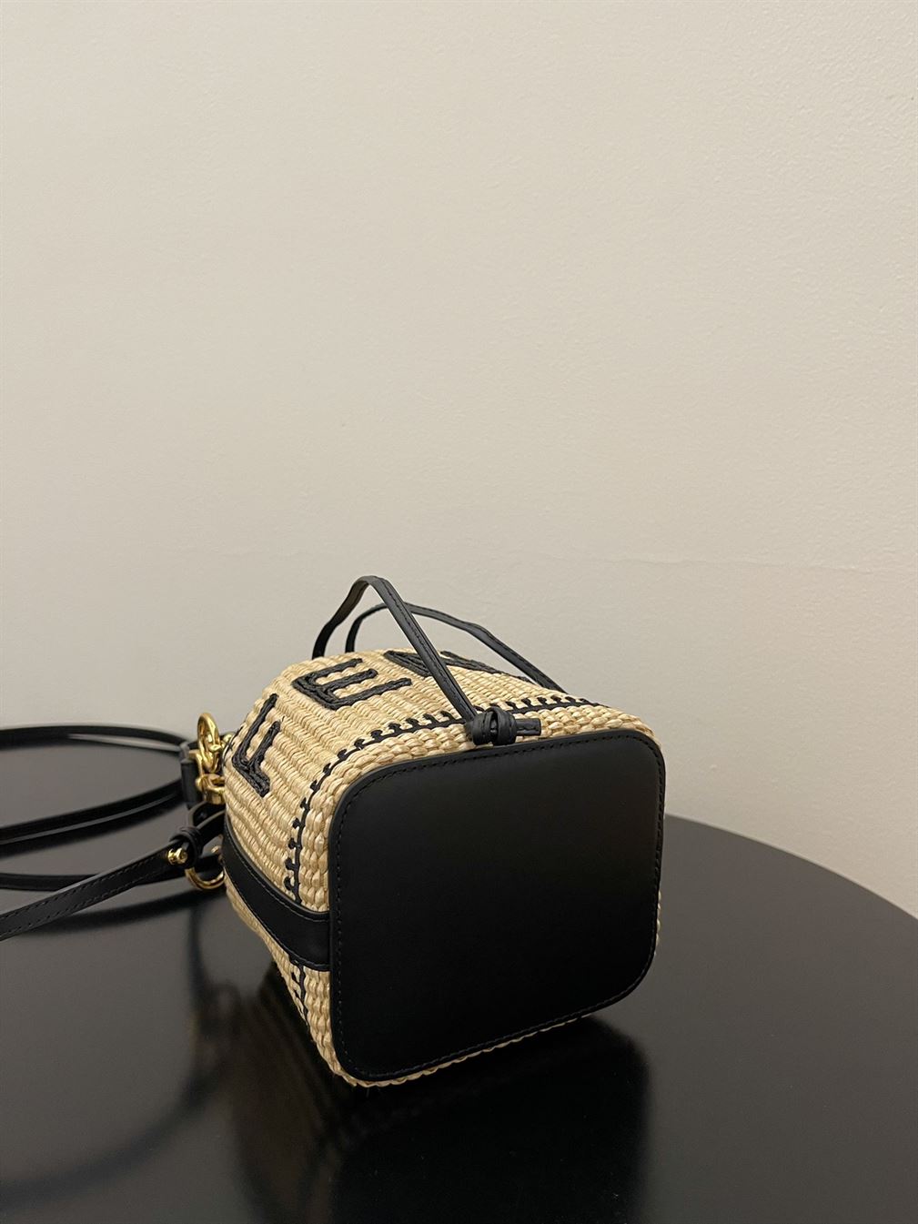 Mon Tresor Beige and black straw mini bag - FB009