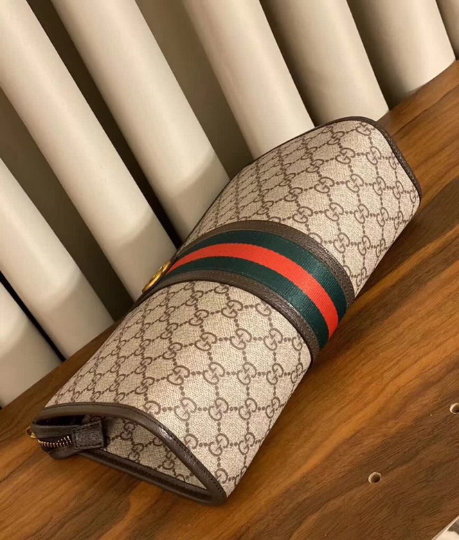 Ophidia GG toiletry case Beige ebony canvas brown leather trim - GB062