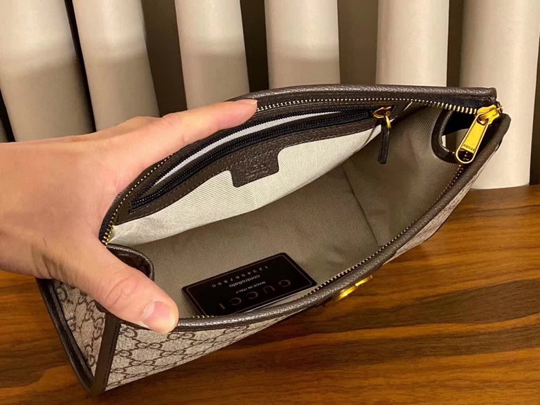 Ophidia GG toiletry case Beige ebony canvas brown leather trim - GB062