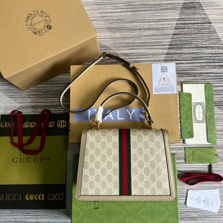 Ophidia small GG top handle bag Beige and white - GB055