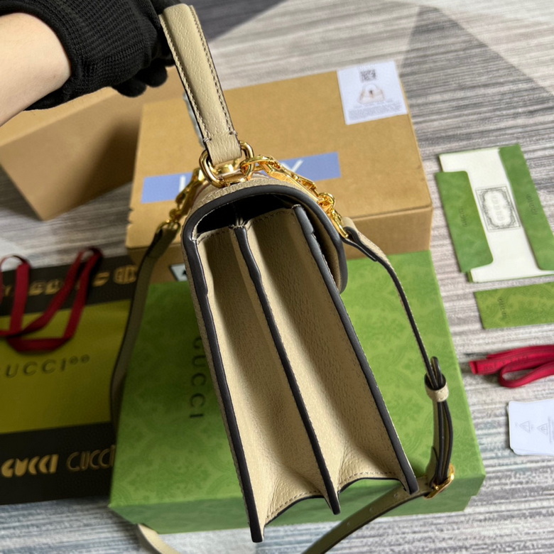 Ophidia small GG top handle bag Beige and white - GB055