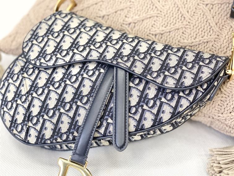Saddle bag with Strap blue Dior Oblique jacquard - DB002