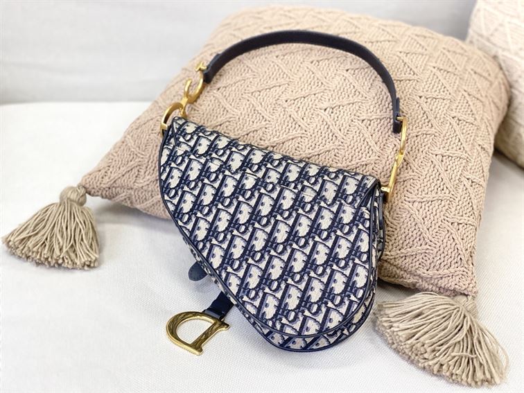 Saddle bag with Strap blue Dior Oblique jacquard - DB002