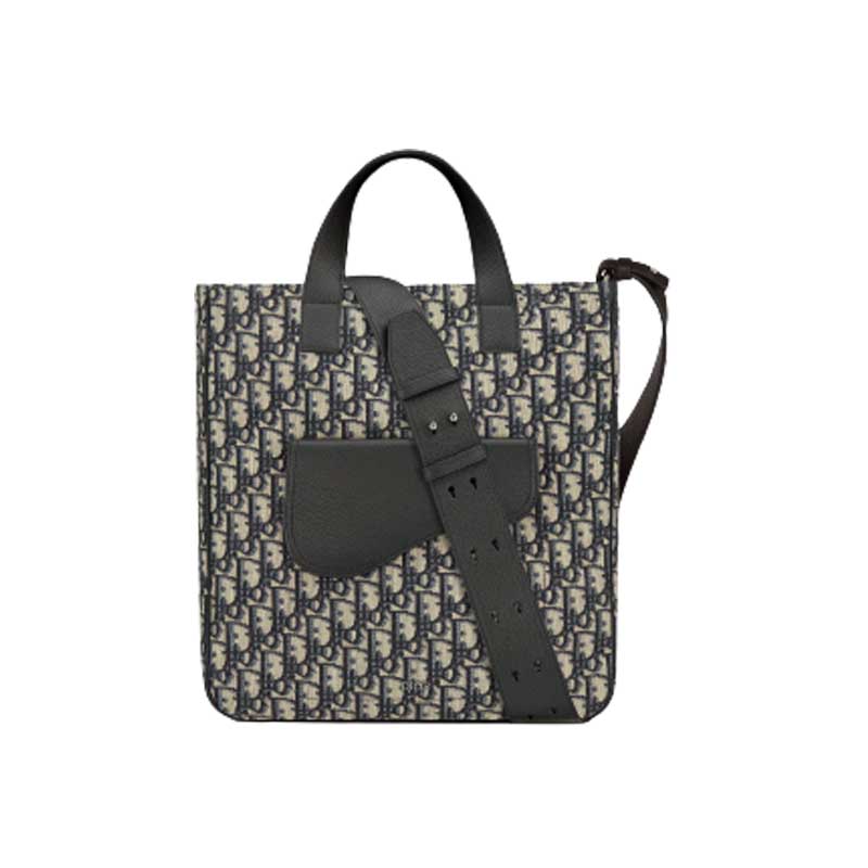Saddle tote bag with Shoulder Strap Beige and Black - DB019