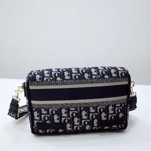 Small DiorCamp Bag Blue Dior Oblique Embroidery - DB008