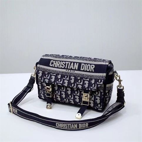 Small DiorCamp Bag Blue Dior Oblique Embroidery - DB008