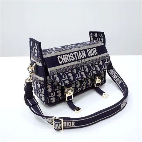 Small DiorCamp Bag Blue Dior Oblique Embroidery - DB008