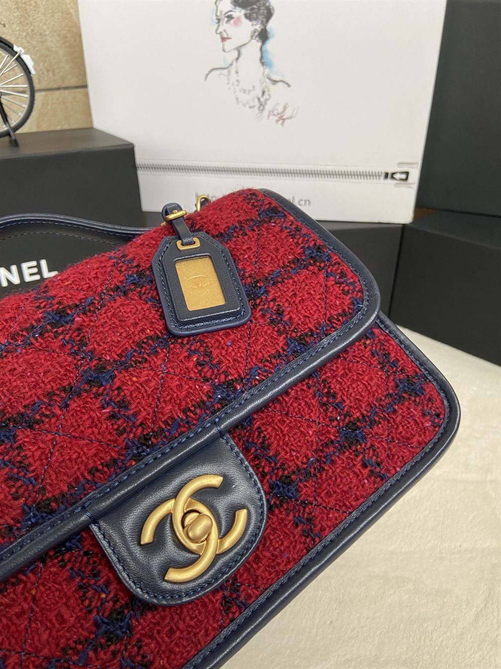 Small Flap Bag with Top Handle Red, Navy Blue & Multicolor - CB011