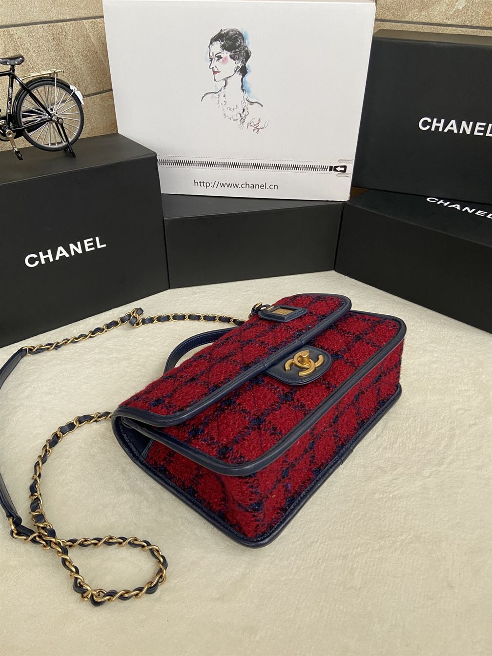 Small Flap Bag with Top Handle Red, Navy Blue & Multicolor - CB011