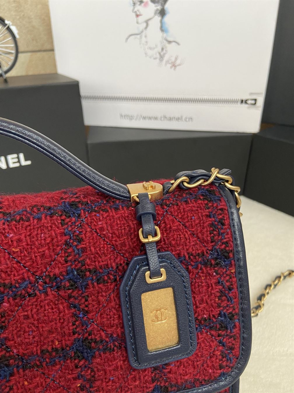 Small Flap Bag with Top Handle Red, Navy Blue & Multicolor - CB011