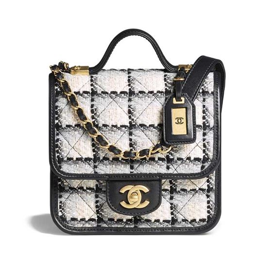 Small Flap Bag with top Handle Ecru, Grey, Beige & Black - CB018
