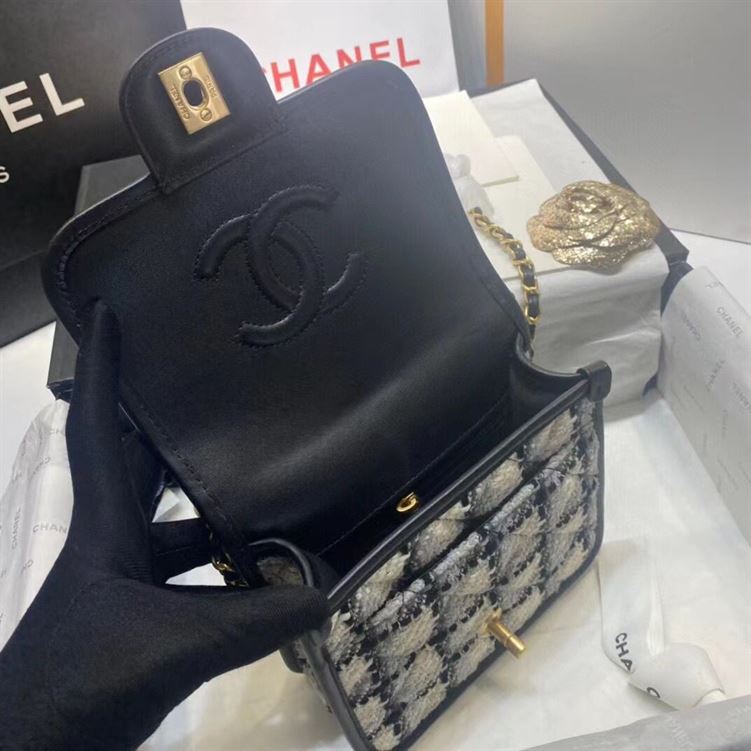 Small Flap Bag with top Handle Ecru, Grey, Beige & Black - CB018