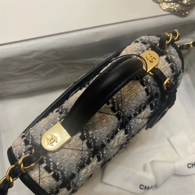 Small Flap Bag with top Handle Ecru, Grey, Beige & Black - CB018